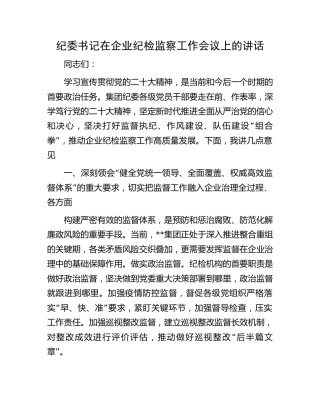 纪委书记在公司纪检监察工作会议上的讲话