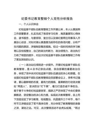 纪委书记教育整顿个人党性分析报告4300字（检视剖析）