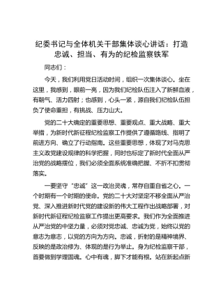 纪委书记集体谈心讲话：打造忠诚、担当、有为的纪检监察铁军