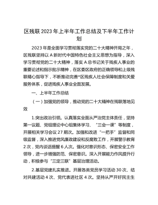 残联2023年上半年工作总结