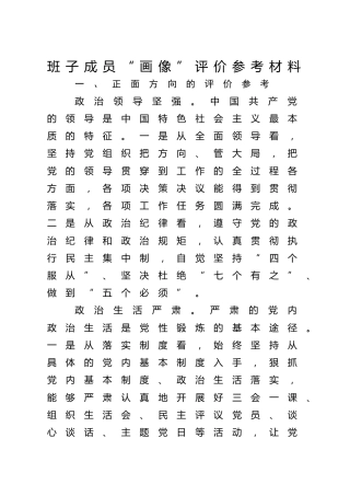 班子成员“画像”评价参考材料（公司）