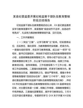 纪委监委开展纪检监察干部队伍教育整顿阶段总结报告