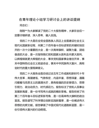 在青年理论小组学习研讨会上的讲话（结合20th大）