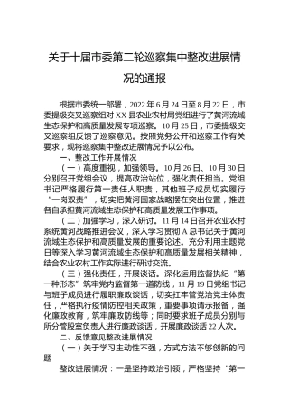 关于十届市委第二轮巡察集中整改进展情况的通报（20230420）
