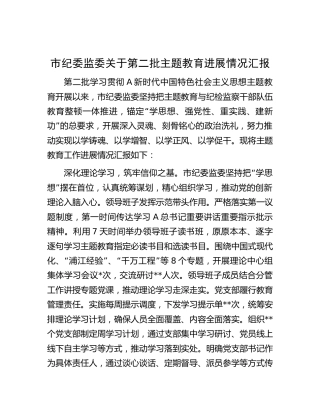 纪委监委第二批主题教育进展情况总结汇报2500字