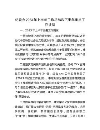 纪委办2023年上半年工作总结