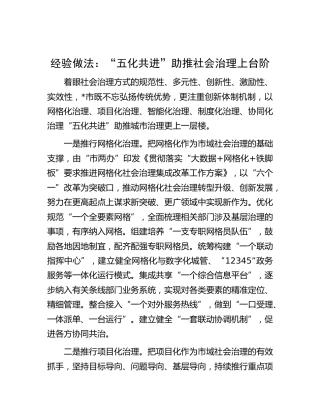 工作经验做法：“五化共进”助推社会治理上台阶
