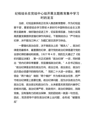纪检组长在主题教育集中学习时的研讨发言（结合教育整顿）