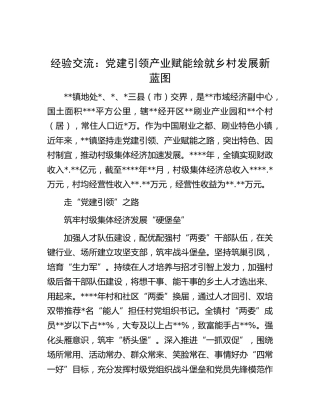 工作经验交流：党建引领产业赋能绘就乡村发展新蓝图
