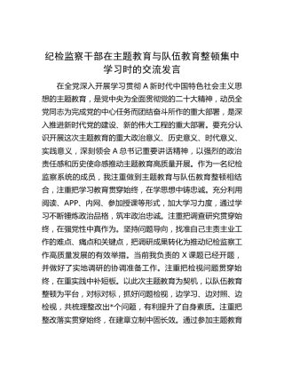 纪检监察干部在主题教育与教育整顿集中学习时的研讨发言
