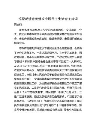 巡视（巡察）反馈意见整改专题民主生活会主持词、总结讲话3600字