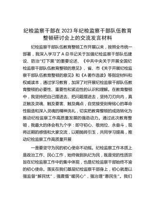 纪检监察干部在2023年纪检监察干部队伍教育整顿研讨会上的交流发言