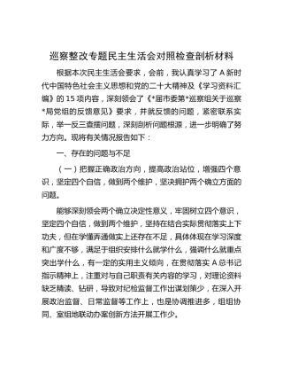 巡察整改专题民主生活会个人对照检查3500字