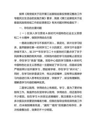 巡察整改专题民主生活会个人对照检查（民政3700字）