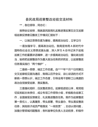 巡察整改经验总结交流（民政1800字）
