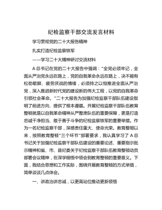 纪检监察干部二十大交流研讨发言