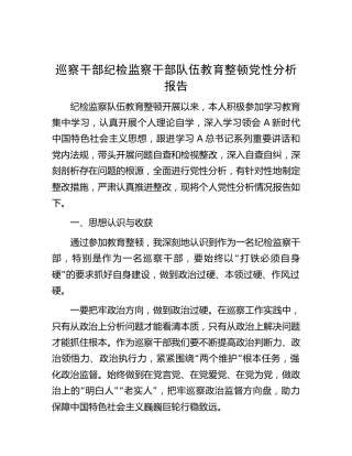 巡察干部纪检监察干部队伍教育整顿党性分析报告3700字（六方面个人检视剖析）