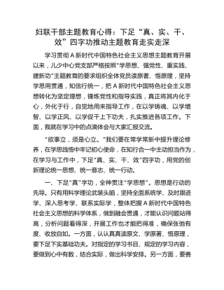 妇联主题教育心得：下足“真、实、干、效”四字功 推动主题教育走实走深