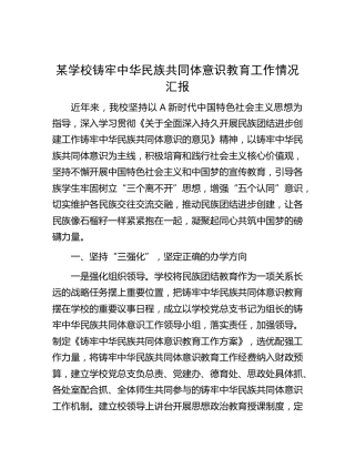 学校铸牢中华民族共同体意识教育工作情况总结汇报