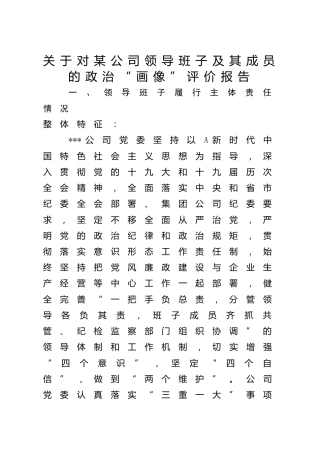 对公司领导班子及其成员的“画像”评价报告6500字