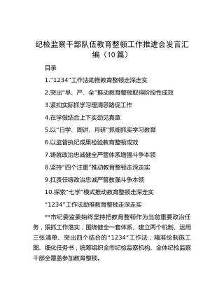纪检监察干部队伍教育整顿推进会发言10篇（经验总结）