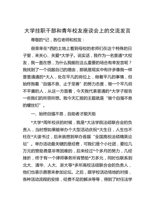 大学挂职干部和青年校友座谈会上的交流发言（学校）