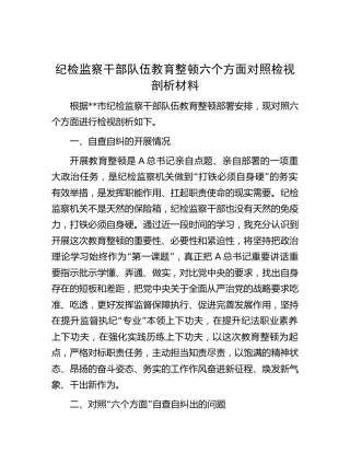 纪检监察干部队伍教育整顿六个方面对照检视剖析