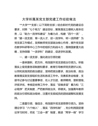 大学党支部党建工作经验做法（学校）