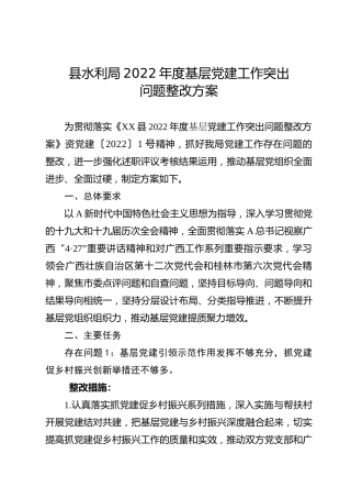 基层党建工作问题整改方案（含问题整改清单表格）