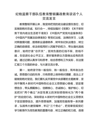 纪检监察干部队伍教育整顿廉政教育谈话个人交流研讨发言