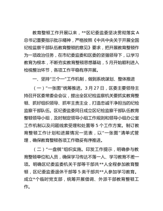 纪检监察干部队伍教育整顿检视整治工作情况总结报告（县区2000字）