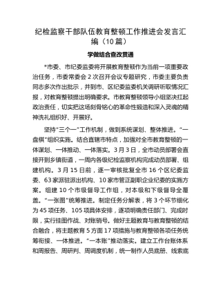 纪检监察干部队伍教育整顿工作推进会发言10篇（经验总结研讨）