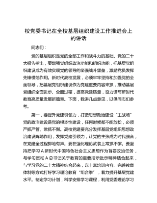 学校基层组织建设工作推进会上的讲话（学校）