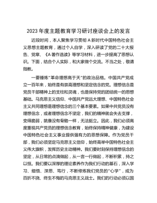 2023年度主题教育学习研讨座谈会上的发言