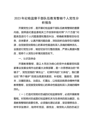 纪检监察干部队伍教育整顿个人党性分析报告5400字（六方面个人检视剖析）