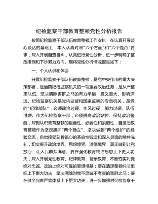 纪检监察干部队伍教育整顿个人党性分析报告3200字（六方面个人检视剖析）