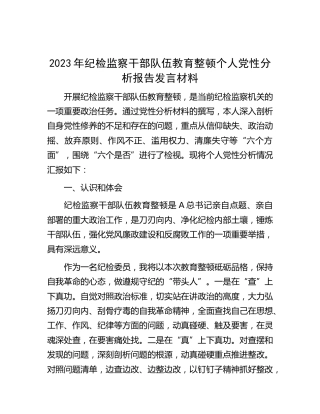 纪检监察干部队伍教育整顿个人党性分析报告（六方面检视剖析3100字）