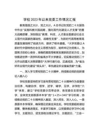 学校2023年以来党委工作情况总结汇报（高校4000字）