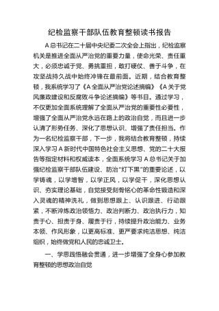 纪检监察干部队伍教育整顿读书会研讨发言报告