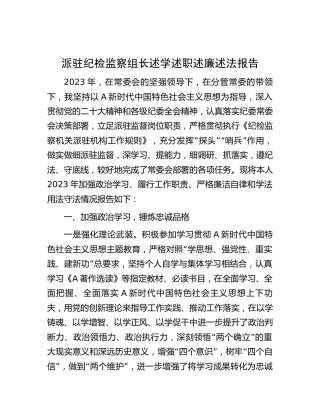 派驻纪检监察组长2023年述学述职述廉述法报告4200字