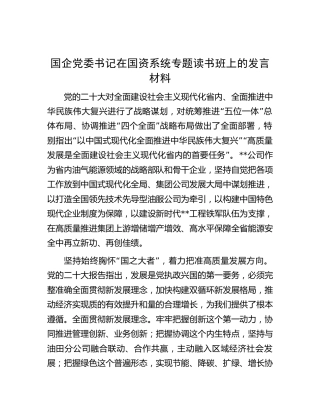 国企公司书记在国资系统二十大专题读书班上的研讨发言
