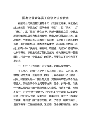 国企公司青年员工座谈交流会发言