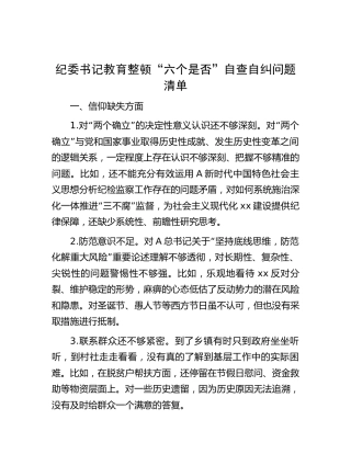 纪检监察干部队伍教育整顿“六个是否”自查自纠问题清单21条