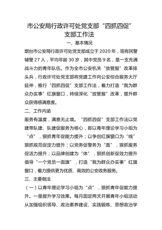 市公安局行政许可处党支部“四抓四促”支部工作法  ​