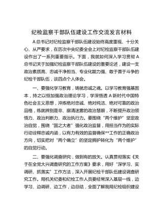 纪检监察干部队伍建设工作交流发言1200字