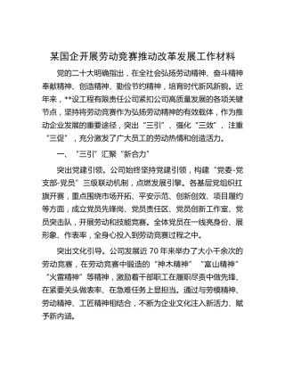 国企公司开展劳动竞赛推动改革发展工作经验总结