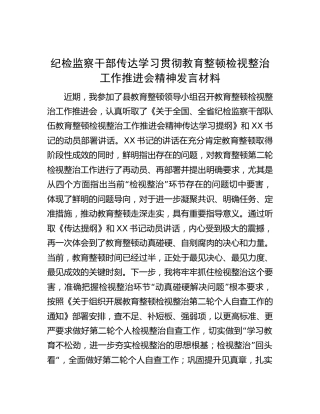 纪检监察干部传达学习贯彻教育整顿检视整治工作推进会精神发言