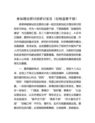 纪检监察干部参加理论研讨班研讨发言