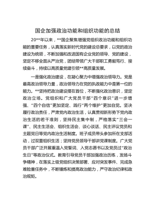 国企公司加强政治功能和组织功能的总结