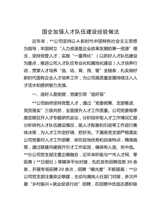 国企公司加强人才队伍建设经验做法总结